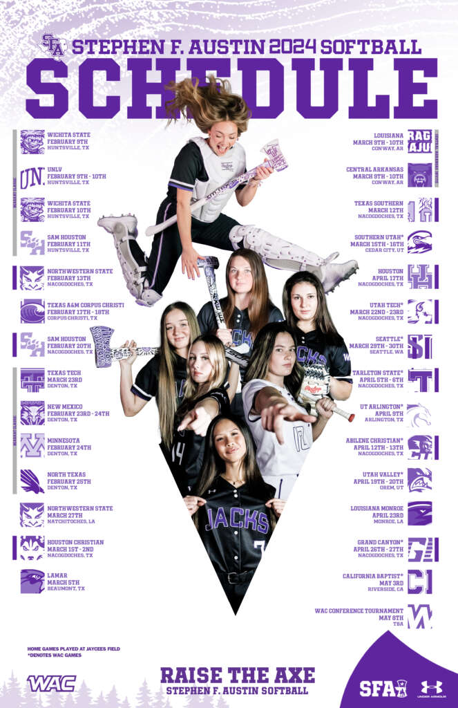 Stephen F. Austin softball season poster designed by MFNGraphics