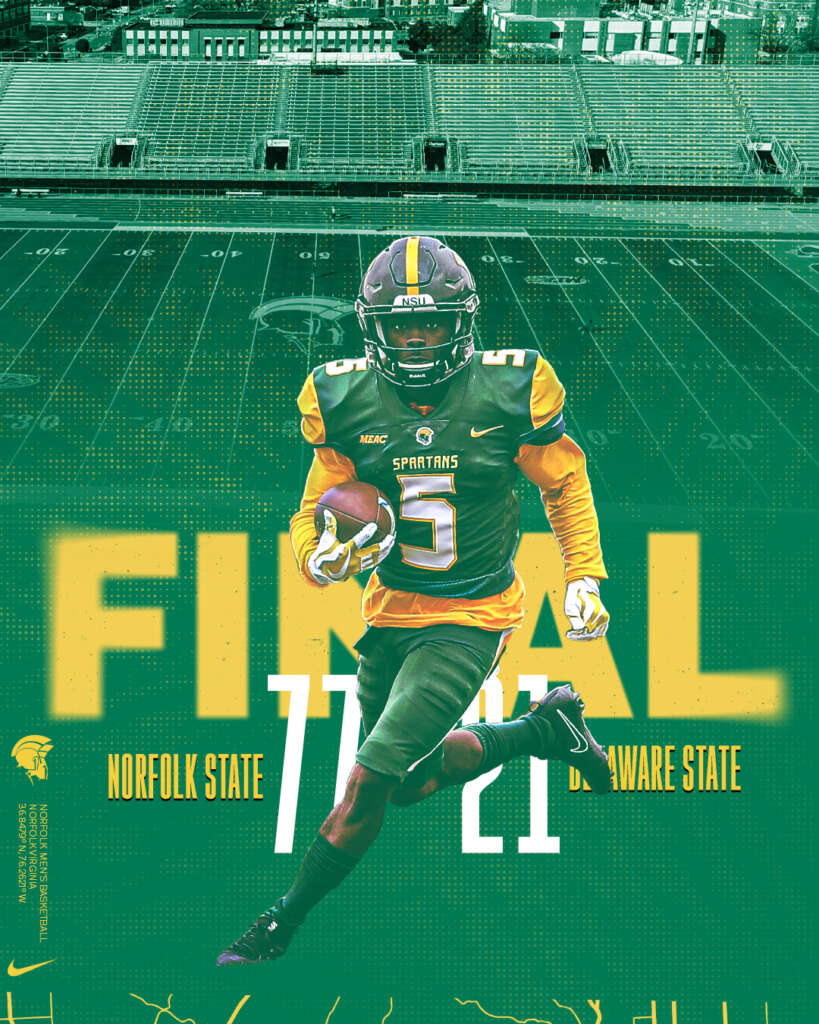 Norfolk State 2024 final score graphic designed by MFNGraphics