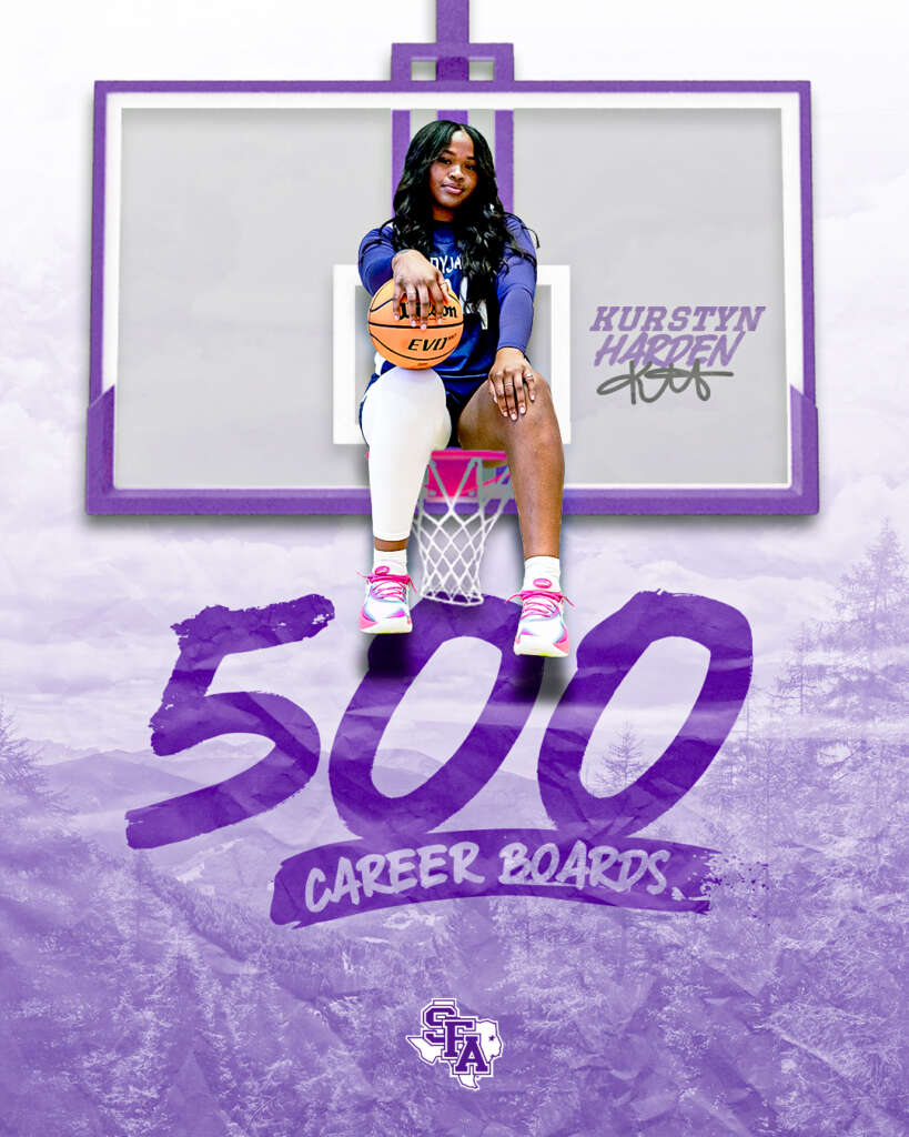 Stephen F. Austin 500 rebounds milestone graphic designed by MFNGraphics