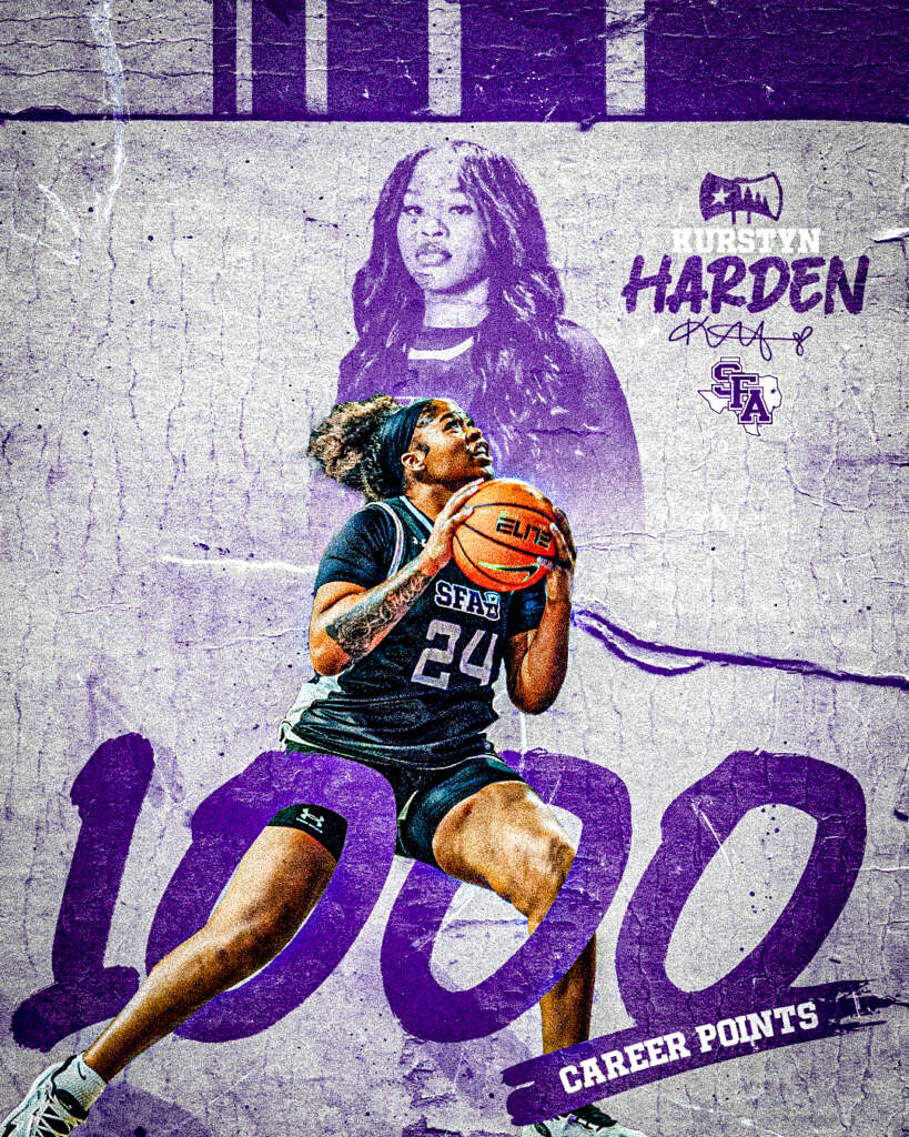 Stephen F. Austin Kurstyn Harden 1,000 points milestone graphic designed by MFNGraphics