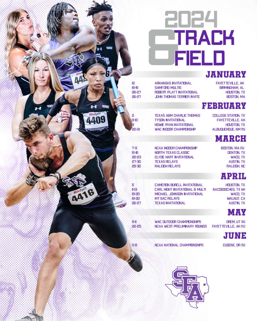Stephen F. Austin track social media schedule graphic designed by MFNGraphics