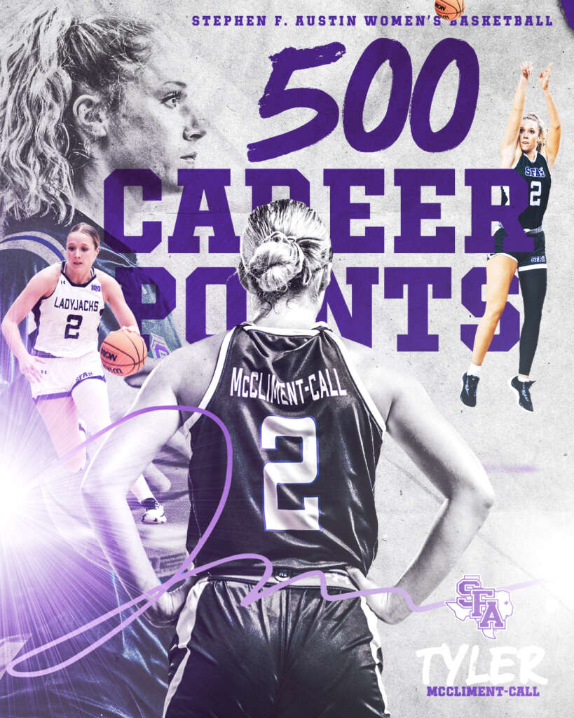 Stephen F. Austin Tyler McCliment-Call 500 points milestone graphic designed by MFNGraphics