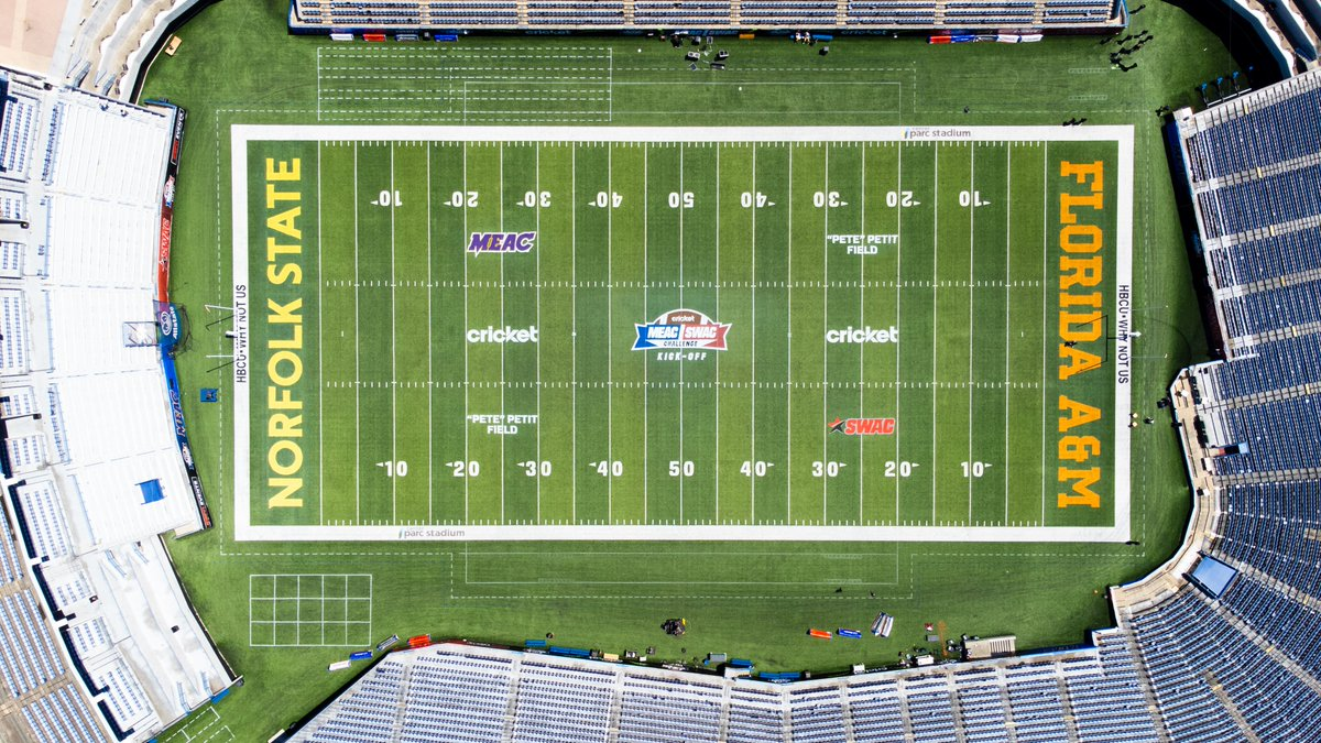 Center Parc Stadium field prepared for the 2024 MEAC/SWAC Challenge between Florida A&M and Norfolk State