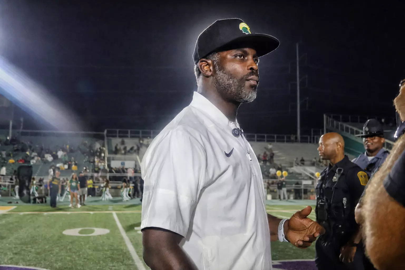 Norfolk State head coach Michael Vick on the field after the Spartans' 2026 season-opening win